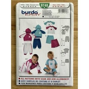 Burda PATTERN 9748 Baby Varsity Jacket Sweatsuit Sweatpants Toddler Size 6M-3 UC